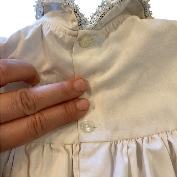 Vintage 70s red white blue & green Floral Embroidered Gingham Baby Dress - Picture 3 of 10